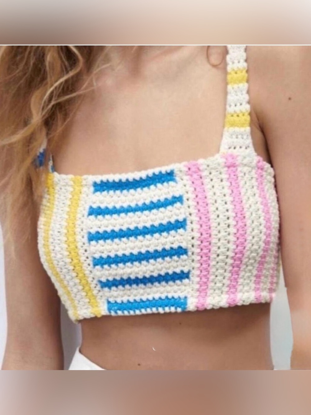 Zara Multi Striped Crochet Cropped Tank